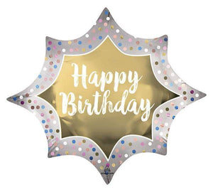 Amscan_OO Balloon - Supershapes, Numbers & Letters Happy Birthday Satin Gold Burst SuperShape Foil Balloon 88cm x 73cm Each