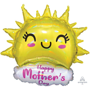 Amscan_OO Balloon - Supershapes, Numbers & Letters Happy Mother's Day Holographic Iridescent Happy Sun Supershape Foil Balloon 73cm x 68cm Each