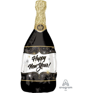 Balloon - Supershapes, Numbers & Letters Happy New Year Champagne Bottle SuperShape Foil Balloon 36cm x 91cm