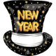 Balloon - Supershapes, Numbers & Letters Happy New Year Pop Clink Cheers Top Hat SuperShape Foil Balloon 53cm x 60cm Each