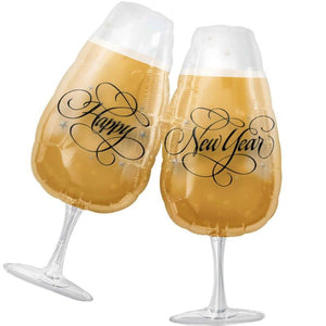 Amscan_OO Balloon - Supershapes, Numbers & Letters Happy New Year Toasting Glasses Supershape Foil Balloon 69cm x 76cm Each