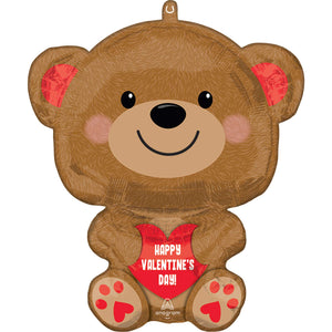 Balloon - Supershapes, Numbers & Letters Happy Valentine's Day Cuddly Bear Foil Balloon 45cm x 50cm Each