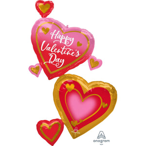 Amscan_OO Balloon - Supershapes, Numbers & Letters Happy Valentine's Day Pink, Gold & Red Supershape Foil Balloon 83cm x 147cm Each