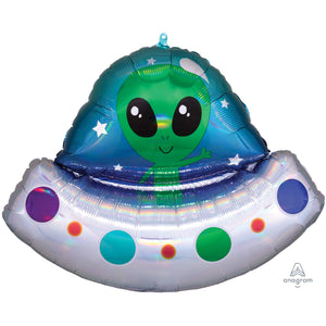 Amscan_OO Balloon - Supershapes, Numbers & Letters Holographic Alien Space Ship Iridescent Supershape Foil Balloon 71cm x 53cm Each