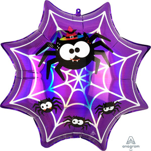 Amscan_OO Balloon - Supershapes, Numbers & Letters Holographic Iridescent Spiderweb & Spiders Supershape Foil Balloon 55cm x 55cm Each