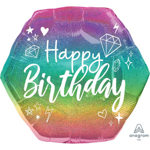 Amscan_OO Balloon - Supershapes, Numbers & Letters Holographic Sparkle Happy Birthday Supershape Foil Balloon 58cm x 55cm Each