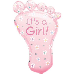 Amscan_OO Balloon - Supershapes, Numbers & Letters It's A Girl Foot SuperShape Foil Balloon 58cm x 82cm Each