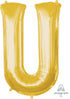 Letter U Gold Supershape Foil Balloon 66cm x 83cm Each