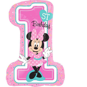 Amscan_OO Balloon - Supershapes, Numbers & Letters Minnie Mouse 1st Birthday SuperShape Foil Balloon 48cm x 71cm Each