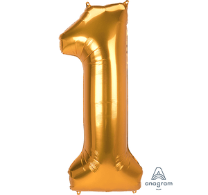 Amscan_OO Balloon - Supershapes, Numbers & Letters Number 1 Gold Supershape Foil Balloon 55cm x 134cm Each