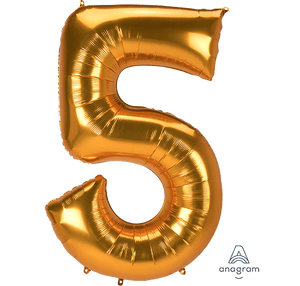 Amscan_OO Balloon - Supershapes, Numbers & Letters Number 5 Gold Supershape Foil Balloon 86cm x 132cm Each