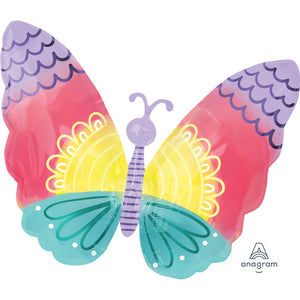 Amscan_OO Balloon - Supershapes, Numbers & Letters Pastel Tie Dye Butterfly Supershape Foil Balloon 66cm x 53cm Each