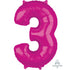 Pink Numeral 3 Mid-Size Shape Foil Balloon Balloon 66cm Each