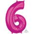 Pink Numeral 6 Mid-Size Shape Foil Balloon Balloon 66cm Each