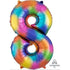 Rainbow Splash Numeral 8 Supershape Foil Balloon 86cm Each