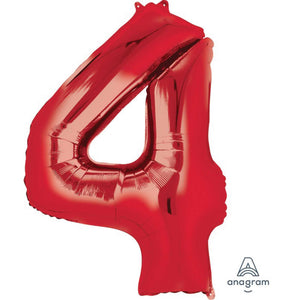 Amscan_OO Balloon - Supershapes, Numbers & Letters Red Numeral 4 Supershape Foil Balloon 86cm Each