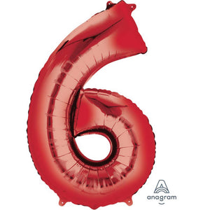 Amscan_OO Balloon - Supershapes, Numbers & Letters Red Numeral 6 Supershape Foil Balloon 86cm Each