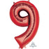 Red Numeral 9 Supershape Foil Balloon 86cm Each