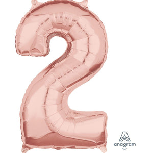 Amscan_OO Balloon - Supershapes, Numbers & Letters Rose Gold Numeral 2 Mid-Size Shape Foil Balloon Balloon 66cm Each