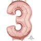 Amscan_OO Balloon - Supershapes, Numbers & Letters Rose Gold Numeral 3 Mid-Size Shape Foil Balloon Balloon 66cm Each