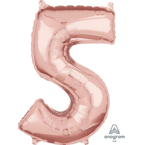 Amscan_OO Balloon - Supershapes, Numbers & Letters Rose Gold Numeral 5 Mid-Size Shape Foil Balloon Balloon 66cm Each