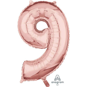 Amscan_OO Balloon - Supershapes, Numbers & Letters Rose Gold Numeral 9 Mid-Size Shape Foil Balloon Balloon 66cm Each