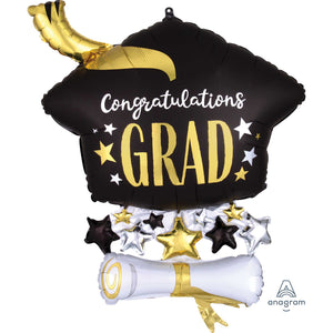 Amscan_OO Balloon - Supershapes, Numbers & Letters Satin Infused Cap & Diploma Congratulations Grad Supershape Foil Balloon 58cm x 63cm Each