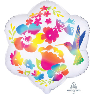 Amscan_OO Balloon - Supershapes, Numbers & Letters Satin Infused Watercolour Flowers & Hummingbird Supershape Foil Balloon 45cm x 45cm Each