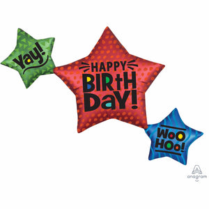 Amscan_OO Balloon - Supershapes, Numbers & Letters Satin Star Trio Happy Birthday SuperShape Foil Balloon 99cm x 73cm Each