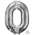 Silver Numeral 0 Mid-Size Shape Foil Balloon Balloon 66cm Each
