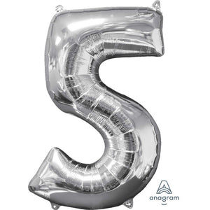 Amscan_OO Balloon - Supershapes, Numbers & Letters Silver Numeral 5 Mid-Size Shape Foil Balloon Balloon 66cm Each