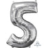 Silver Numeral 5 Mid-Size Shape Foil Balloon Balloon 66cm Each