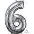 Silver Numeral 6 Mid-Size Shape Foil Balloon Balloon 66cm Each