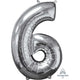 Amscan_OO Balloon - Supershapes, Numbers & Letters Silver Numeral 6 Mid-Size Shape Foil Balloon Balloon 66cm Each