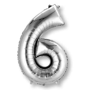 Amscan_OO Balloon - Supershapes, Numbers & Letters Silver Numeral 6 Supershape Foil Balloon 86cm Each