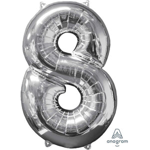 Amscan_OO Balloon - Supershapes, Numbers & Letters Silver Numeral 8 Mid-Size Shape Foil Balloon Balloon 66cm Each