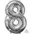 Silver Numeral 8 Mid-Size Shape Foil Balloon Balloon 66cm Each