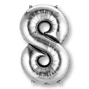 Amscan_OO Balloon - Supershapes, Numbers & Letters Silver Numeral 8 Supershape Foil Balloon 86cm Each