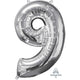 Amscan_OO Balloon - Supershapes, Numbers & Letters Silver Numeral 9 Mid-Size Shape Foil Balloon Balloon 66cm Each