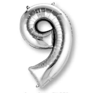 Amscan_OO Balloon - Supershapes, Numbers & Letters Silver Numeral 9 Supershape Foil Balloon 86cm Each