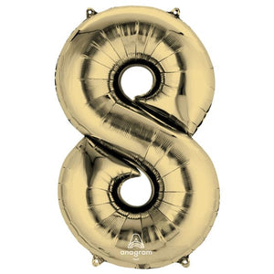 Balloon - Supershapes, Numbers & Letters White Gold / 8 Numeral SuperShape Foil Balloon 86cm Each