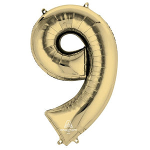 Balloon - Supershapes, Numbers & Letters White Gold / 9 Numeral SuperShape Foil Balloon 86cm Each