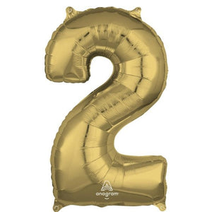 Balloon - Supershapes, Numbers & Letters White Gold Numeral 2 Shape Foil Balloon 66cm Each