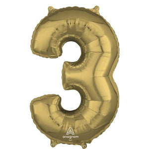 Balloon - Supershapes, Numbers & Letters White Gold Numeral 3 Shape Foil Balloon 66cm Each