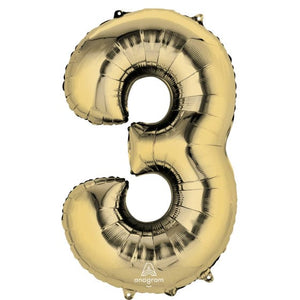 Balloon - Supershapes, Numbers & Letters White Gold Numeral 3 SuperShape Foil Balloon 86cm Each