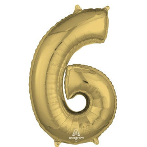 Balloon - Supershapes, Numbers & Letters White Gold Numeral 6 Shape Foil Balloon 66cm Each