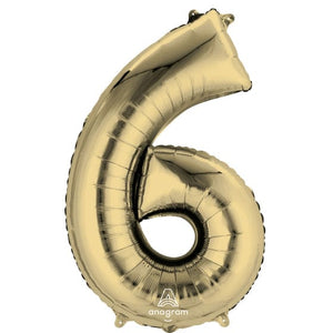 Balloon - Supershapes, Numbers & Letters White Gold Numeral 6 SuperShape Foil Balloon 86cm Each