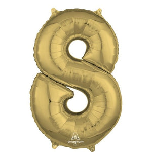 Balloon - Supershapes, Numbers & Letters White Gold Numeral 8 Shape Foil Balloon 66cm Each