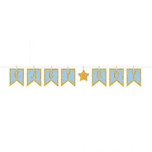 Amscan_OO Decorations - Banners, Flags & Streamers Baby Shower Boy Clothespin Glittered Letter Banner 16cm x 3.65m Each