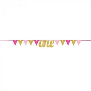 Amscan_OO Decorations - Banners, Flags & Streamers Baby Shower Gold & Pink Glittered Pennant Banner 20cm x 2.74m Each